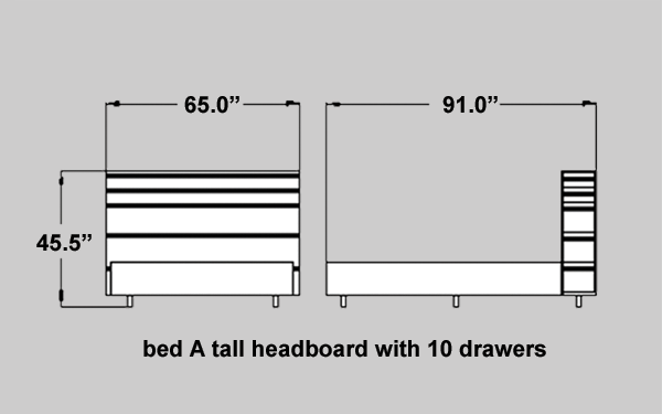 bed A with 10 drawers